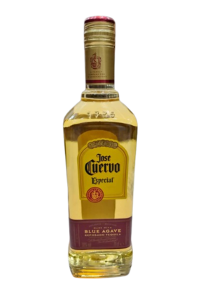 A 750ml bottle of Jose Cuervo Especial Reposado Tequila, aged in oak barrels for a smooth, golden taste. Infused with notes of vanilla, caramel, and warm spice, perfect for sipping or cocktails.