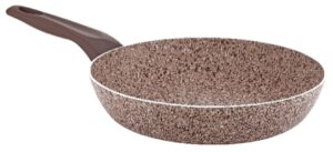 12-piece forged granite-coated cookware set with soft Bakelite handle in brown straw box